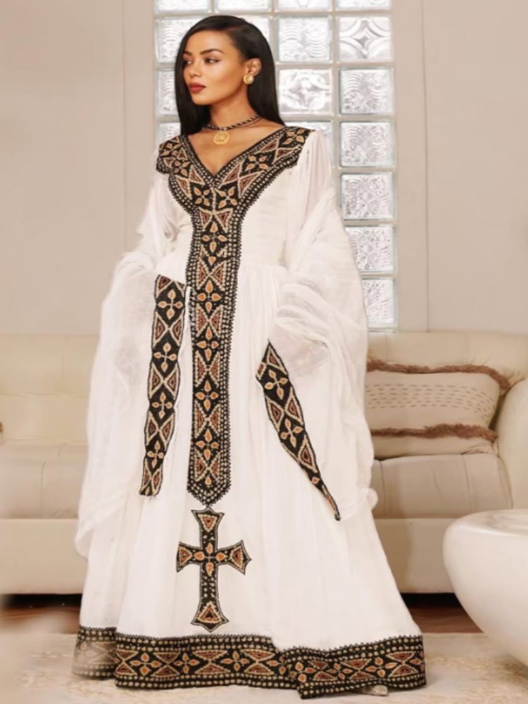Exquisite Habesha Dress Modern Habesha Kemis Traditional Eritrean/Ethiopian dress for All Habesha Events 001